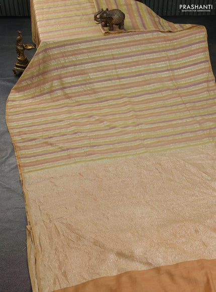 Munga silk saree multi colour and peach pink with allover rangart weaves in borderless style