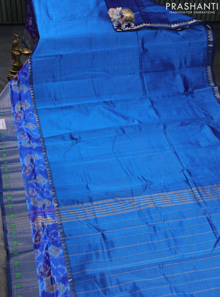 Mangalgiri silk cotton saree cs blue and grey shade with plain body and long ikat style silver zari woven border