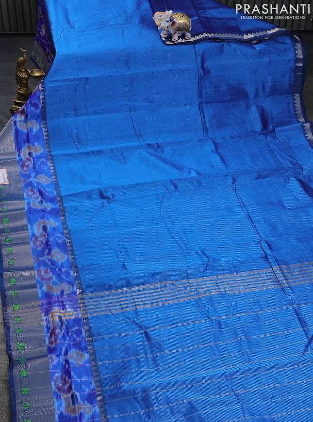 Mangalgiri silk cotton saree cs blue and grey shade with plain body and long ikat style silver zari woven border