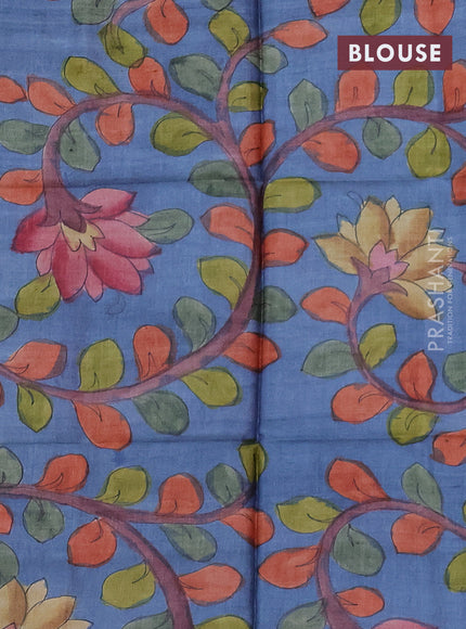 Mangalgiri silk cotton saree dark magenta  pink and bluish grey with plain body and long ikat style silver zari woven border