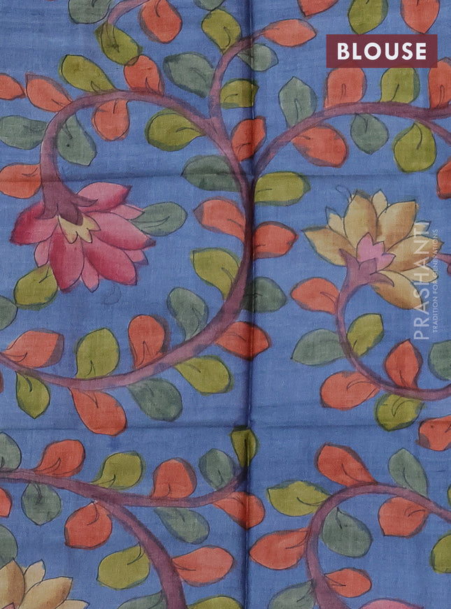 Mangalgiri silk cotton saree dark magenta  pink and bluish grey with plain body and long ikat style silver zari woven border