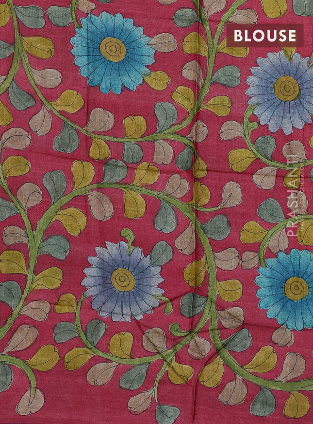 Mangalgiri silk cotton saree cs blue and maroon with plain body and long ikat style silver zari woven border