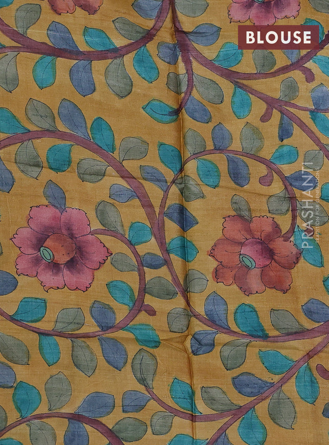 Mangalgiri silk cotton saree dark magenta  pink and mustard yellow with plain body and long ikat style silver zari woven border