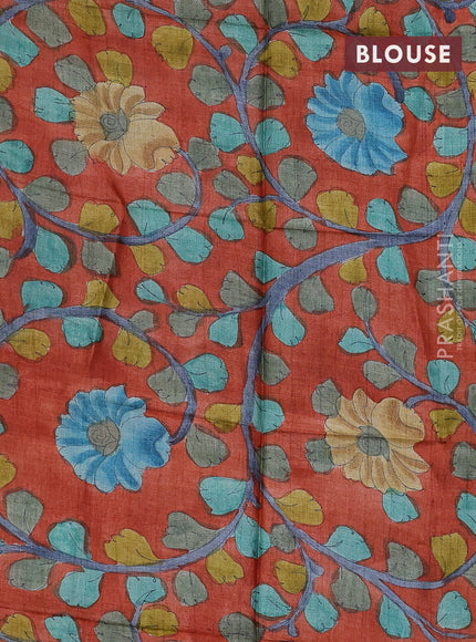 Mangalgiri silk cotton saree violet and rustic orange with plain body and long ikat style silver zari woven border