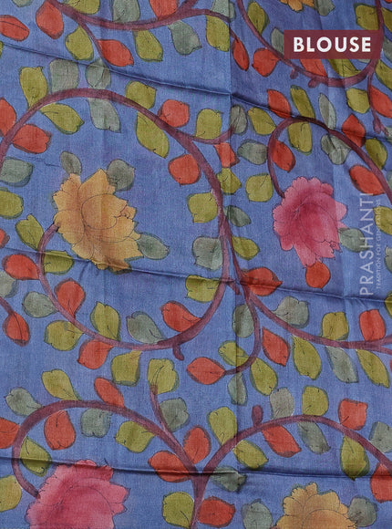 Mangalgiri silk cotton saree kumkum red and bluish grey with plain body and long ikat style silver zari woven border