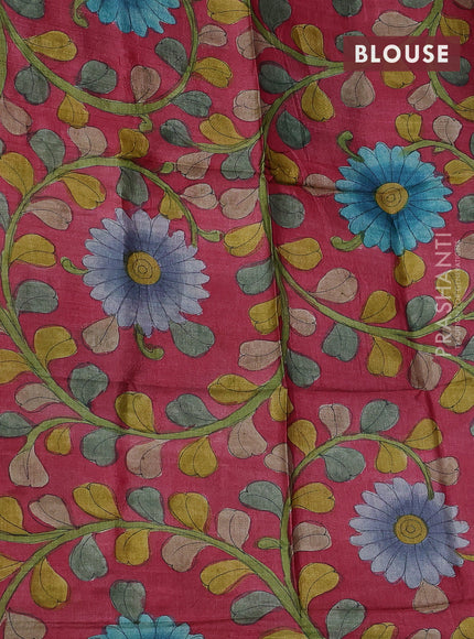 Mangalgiri silk cotton saree blue and maroon with plain body and long ikat style silver zari woven border