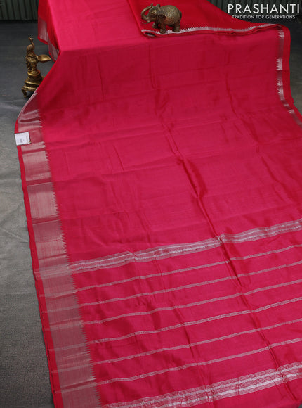 Mangalgiri silk cotton saree pink and mustard yellow with plain body and silver zari woven border