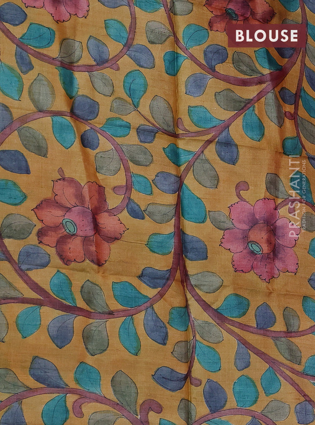 Mangalgiri silk cotton saree pink and mustard yellow with plain body and silver zari woven border