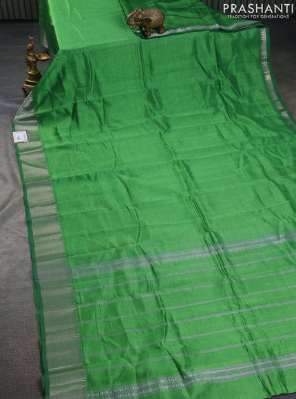 Mangalgiri silk cotton saree green and maroon with plain body and silver zari woven border