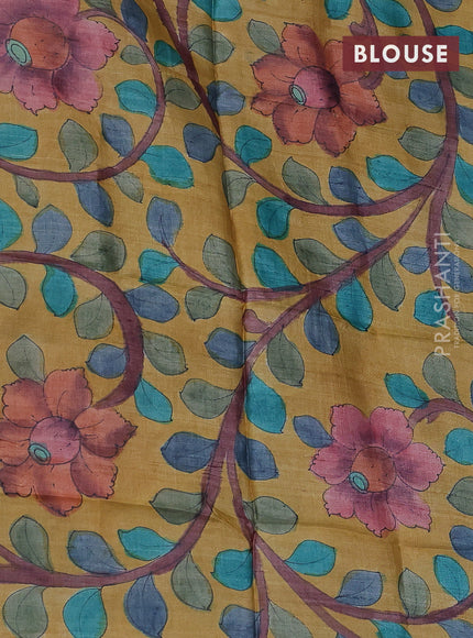 Mangalgiri silk cotton saree peacock green and mustard yellow with plain body and silver zari woven border