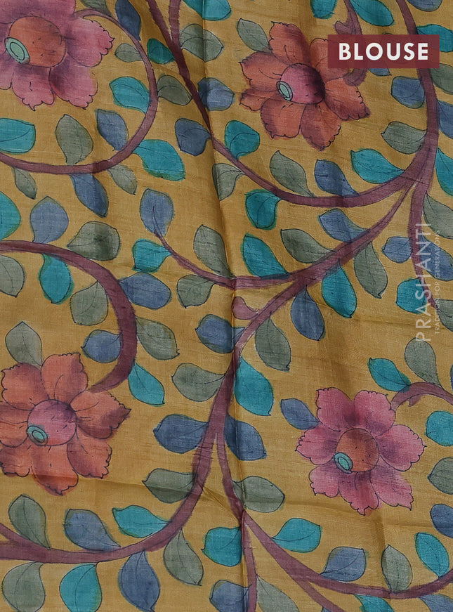 Mangalgiri silk cotton saree peacock green and mustard yellow with plain body and silver zari woven border