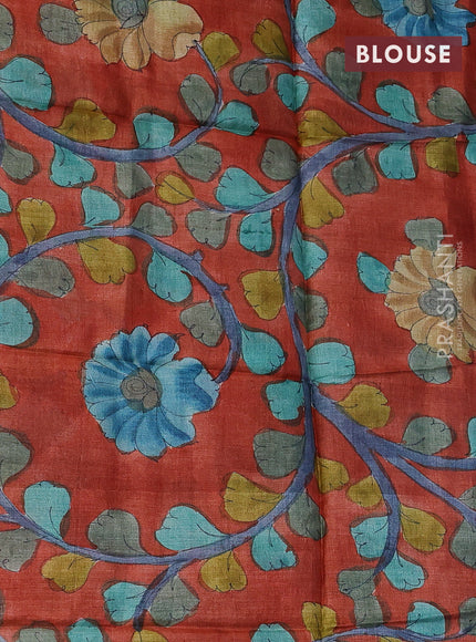 Mangalgiri silk cotton saree light blue and rustic orange with plain body and silver zari woven border
