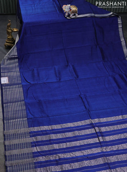 Mangalgiri silk cotton saree blue and maroon with plain body and silver zari woven border