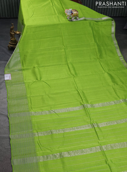 Mangalgiri silk cotton saree light green and blue shade with plain body and silver zari woven border