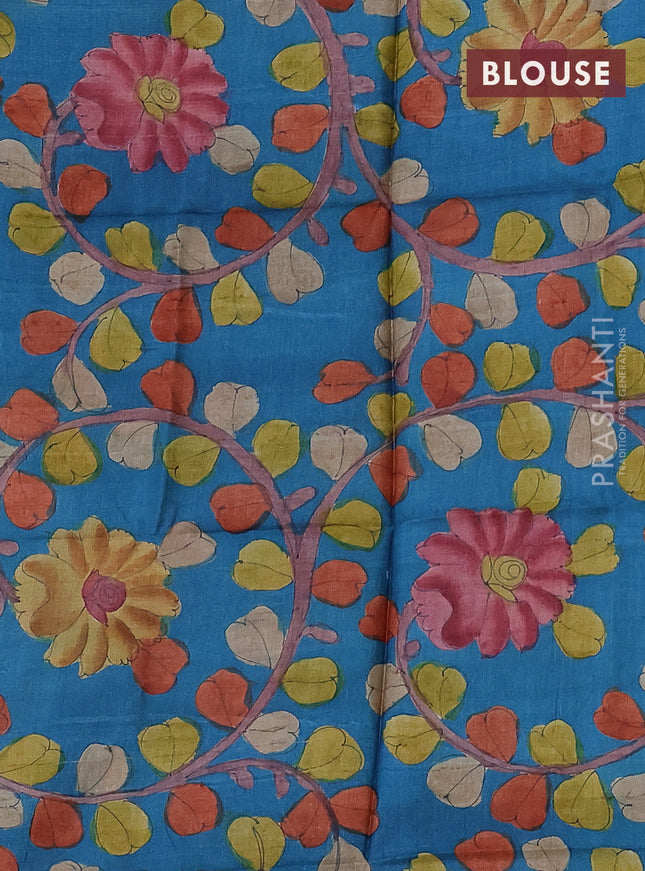 Mangalgiri silk cotton saree light green and blue shade with plain body and silver zari woven border