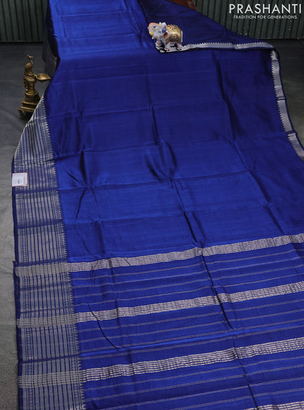 Mangalgiri silk cotton saree blue and pink shade with plain body and silver zari woven border