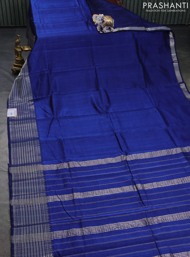 Mangalgiri silk cotton saree blue and pink shade with plain body and silver zari woven border