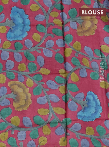 Mangalgiri silk cotton saree blue and pink shade with plain body and silver zari woven border