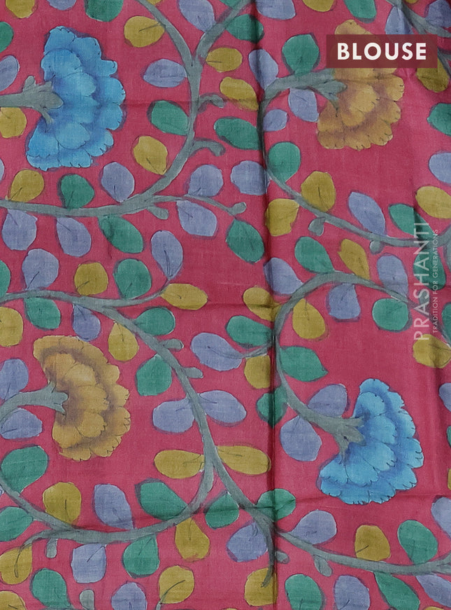 Mangalgiri silk cotton saree blue and pink shade with plain body and silver zari woven border