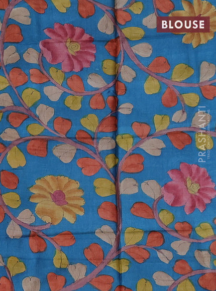 Mangalgiri silk cotton saree maroon and cs blue with plain body and silver zari woven border