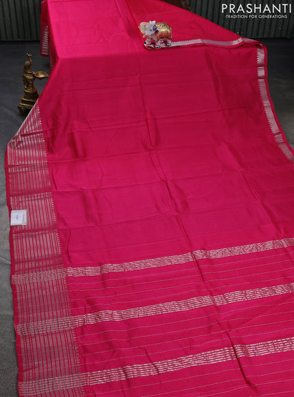 Mangalgiri silk cotton saree pink and greyis blue with plain body and silver zari woven border