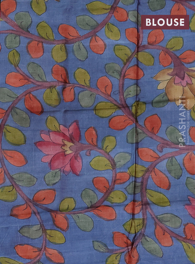 Mangalgiri silk cotton saree pink and greyis blue with plain body and silver zari woven border