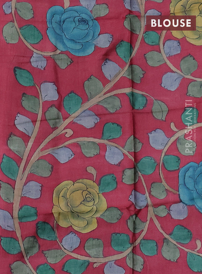 Mangalgiri silk cotton saree blue and maroon with plain body and silver zari woven border