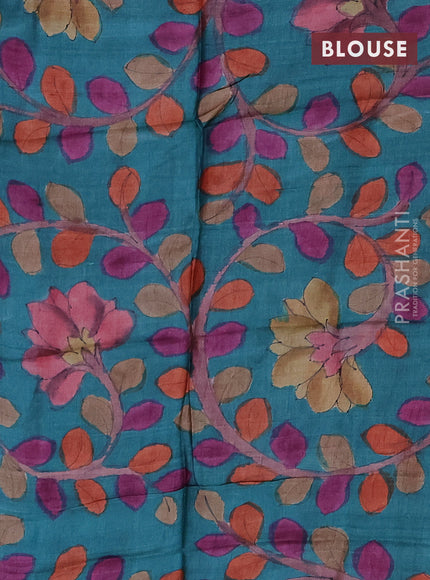 Mangalgiri silk cotton saree reddish pink and teal green with plain body and silver zari woven border