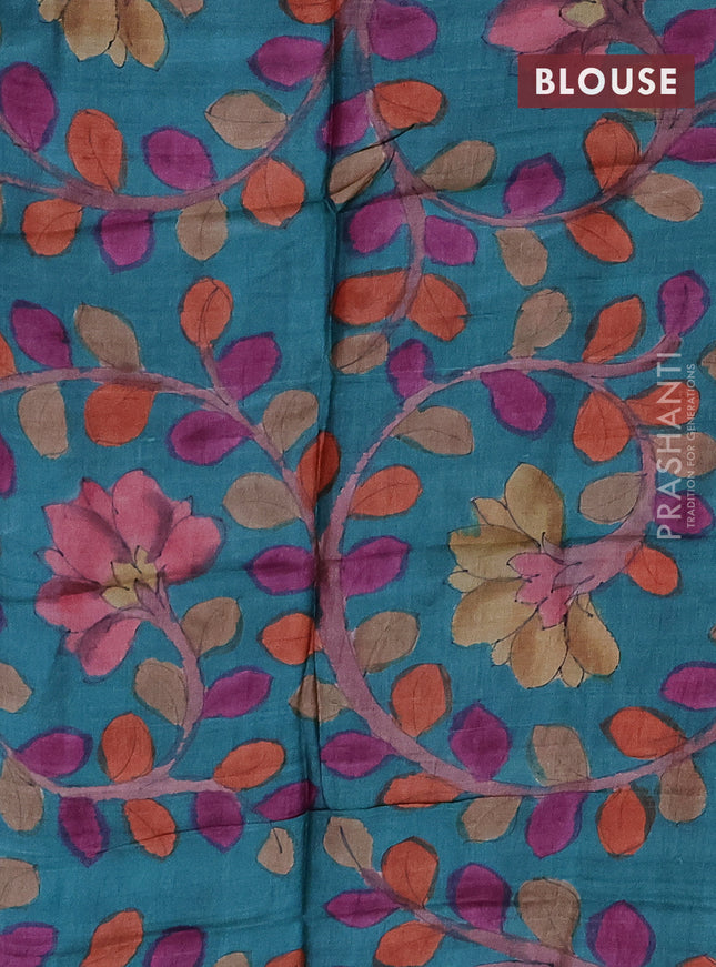 Mangalgiri silk cotton saree reddish pink and teal green with plain body and silver zari woven border