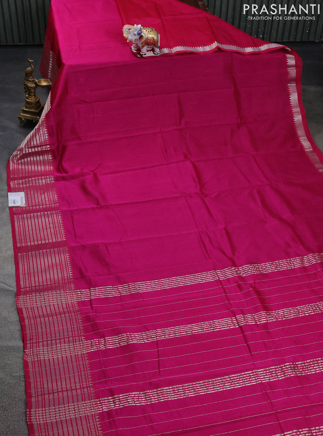 Mangalgiri silk cotton saree pink and blue shade with plain body and silver zari woven border
