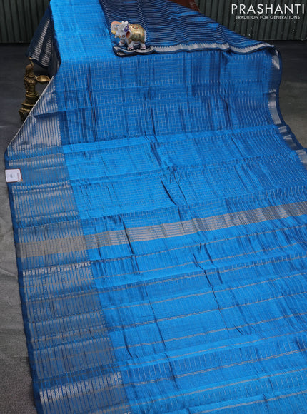 Mangalgiri silk cotton saree cs blue and maroon with allover silver zari checks and silver zari woven border