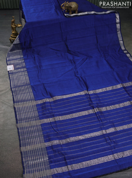 Mangalgiri silk cotton saree blue and maroon with plain body and silver zari woven border