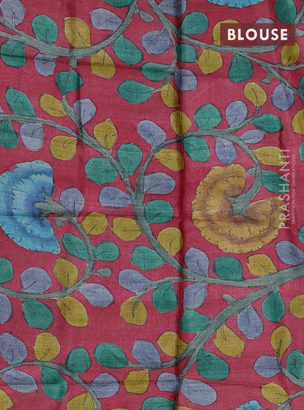 Mangalgiri silk cotton saree blue and maroon with plain body and silver zari woven border