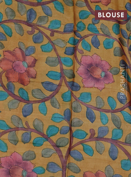 Mangalgiri silk cotton saree reddish pink and mustard yellow with plain body and silver zari woven border