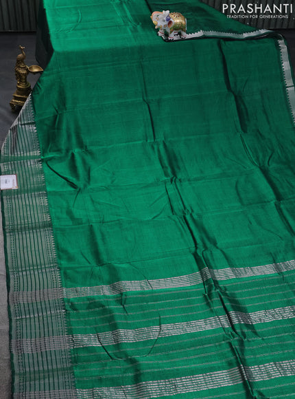 Mangalgiri silk cotton saree green and maroon with plain body and silver zari woven border