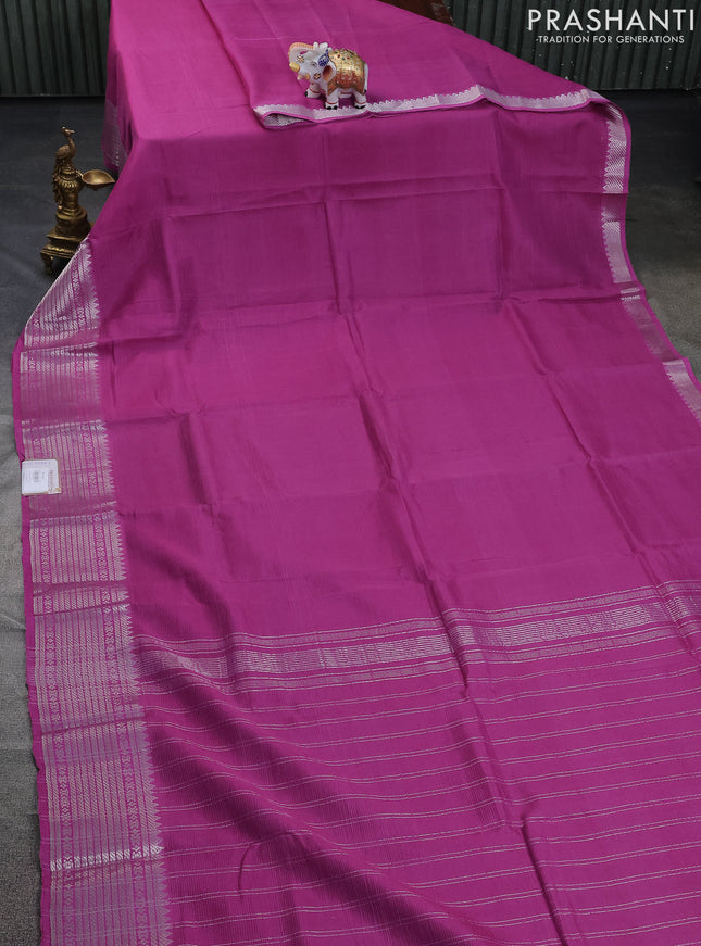 Mangalgiri silk cotton saree purple shade with plain body and silver zari woven border