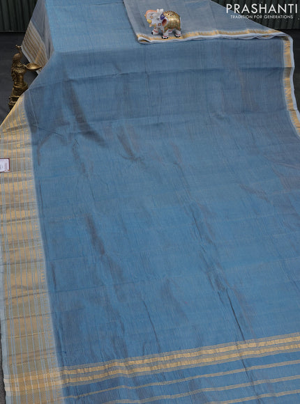 Mangalgiri silk cotton saree peacock blue shade and maroon shade with plain body and zari woven border