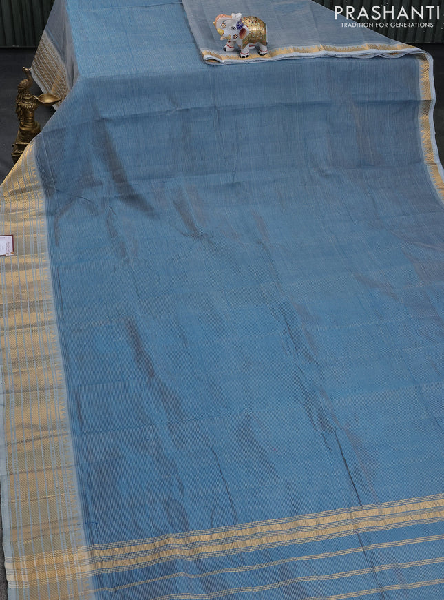 Mangalgiri silk cotton saree peacock blue shade and maroon shade with plain body and zari woven border