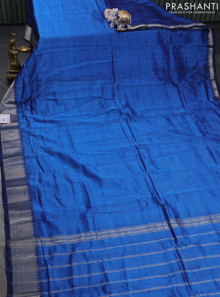 Mangalgiri silk cotton saree blue and maroon shade with plain body and silver zari woven border