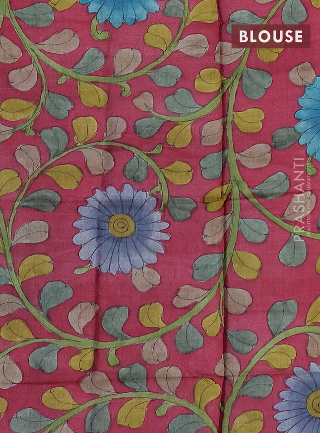 Mangalgiri silk cotton saree blue and maroon shade with plain body and silver zari woven border