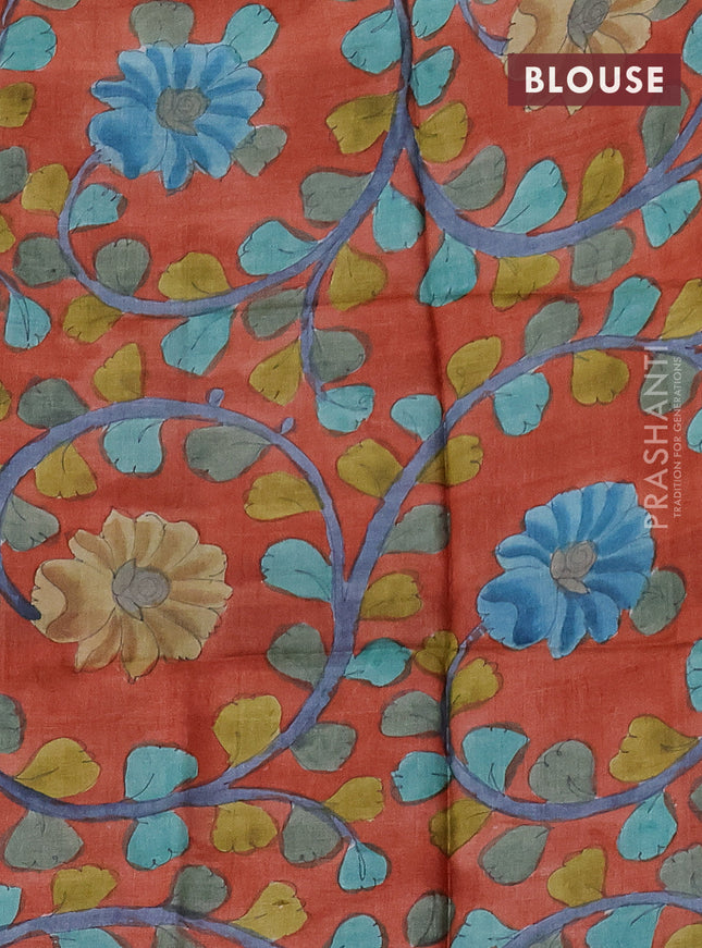 Mangalgiri silk cotton saree bottle green and rustic orange with allover silver zari checked pattern and long silver zari woven border