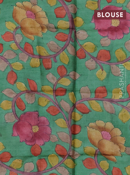 Mangalgiri silk cotton saree purple and green with plain body and long rettapet silver zari woven border