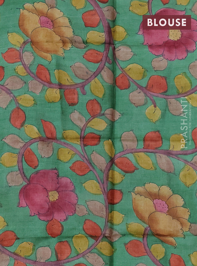 Mangalgiri silk cotton saree purple and green with plain body and long rettapet silver zari woven border