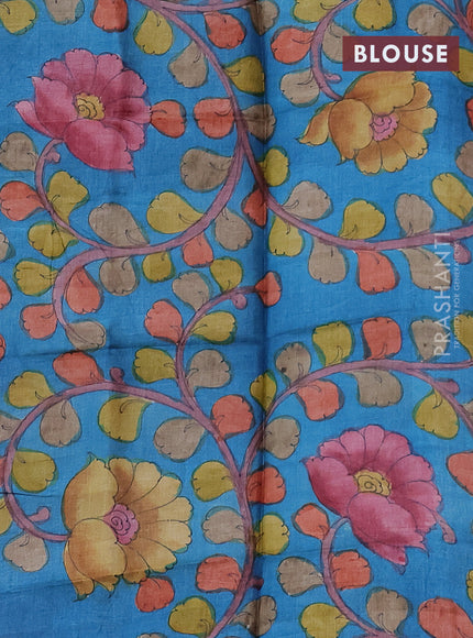 Mangalgiri silk cotton saree maroon and blue with plain body and long rettapet silver zari woven border