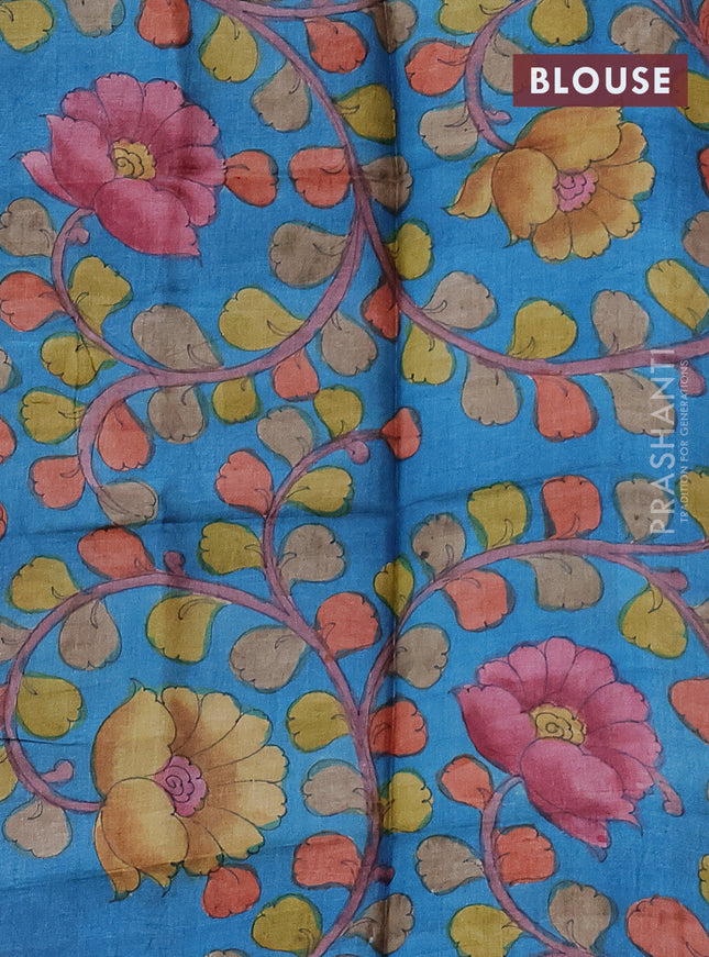 Mangalgiri silk cotton saree maroon and blue with plain body and long rettapet silver zari woven border