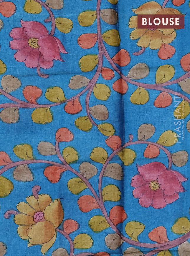 Mangalgiri silk cotton saree purple and teal blue with plain body and long rettapet silver zari woven border