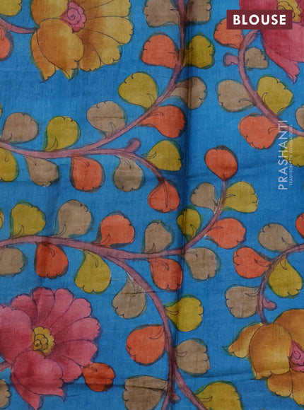 Mangalgiri silk cotton saree purple and teal blue with plain body and long rettapet silver zari woven border