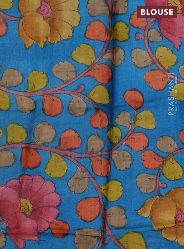 Mangalgiri silk cotton saree purple and teal blue with plain body and long rettapet silver zari woven border