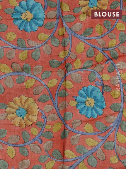 Mangalgiri silk cotton saree violet and rustic orange with allover zari checked pattern and silver zari woven border