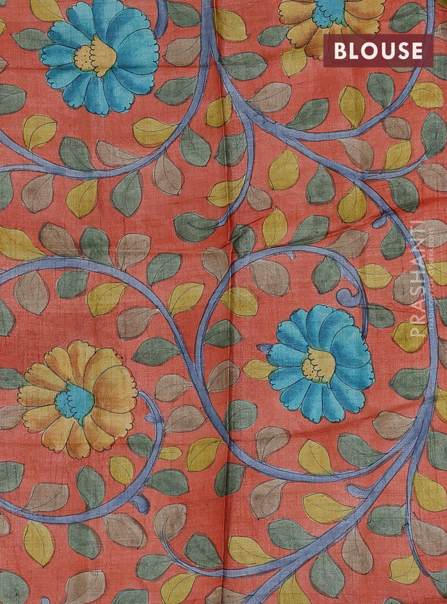 Mangalgiri silk cotton saree violet and rustic orange with allover zari checked pattern and silver zari woven border